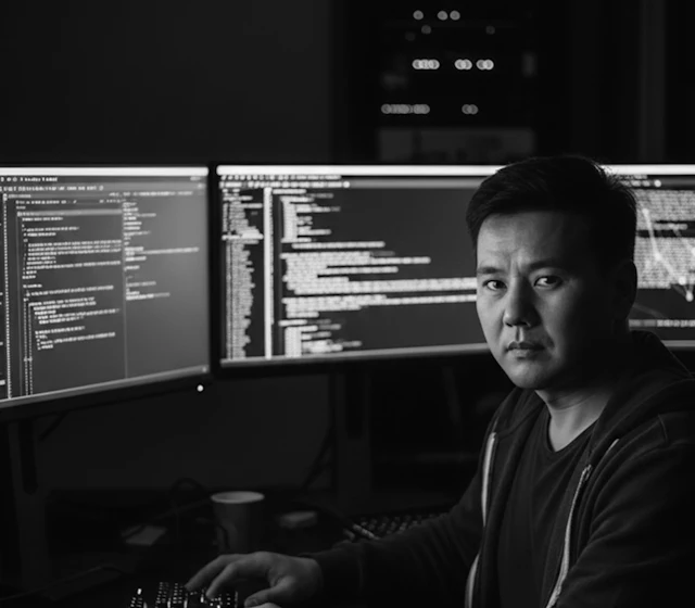 Homme travaillant devant plusieurs écrans de code